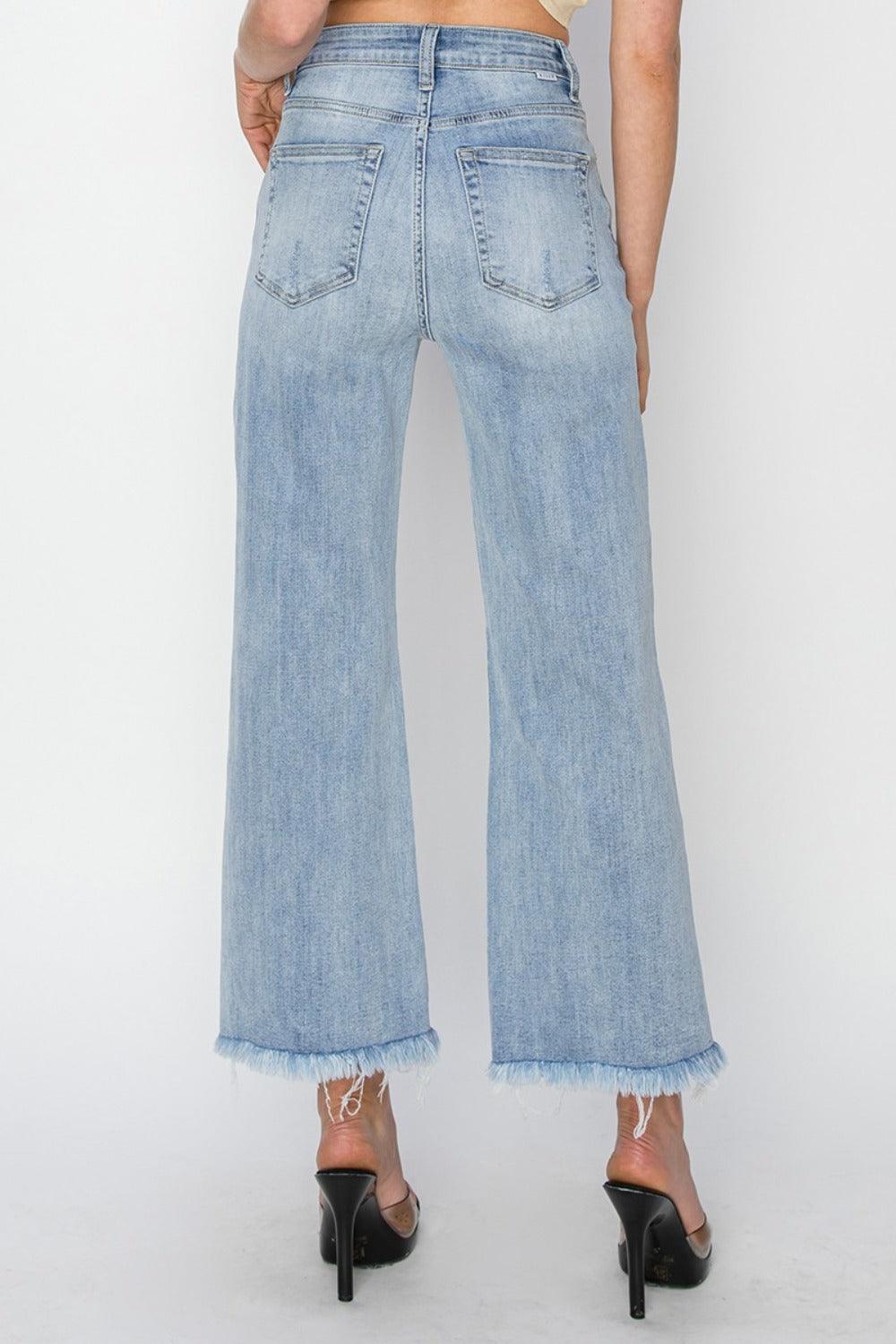 RISEN High Rise Crop Wide Fray Hem Jeans - Awesome Marketplace