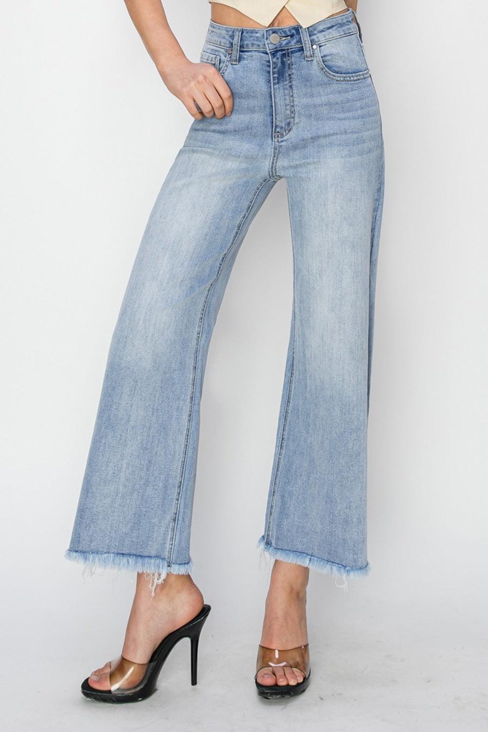 RISEN High Rise Crop Wide Fray Hem Jeans - Awesome Marketplace