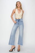 RISEN High Rise Crop Wide Fray Hem Jeans - Awesome Marketplace