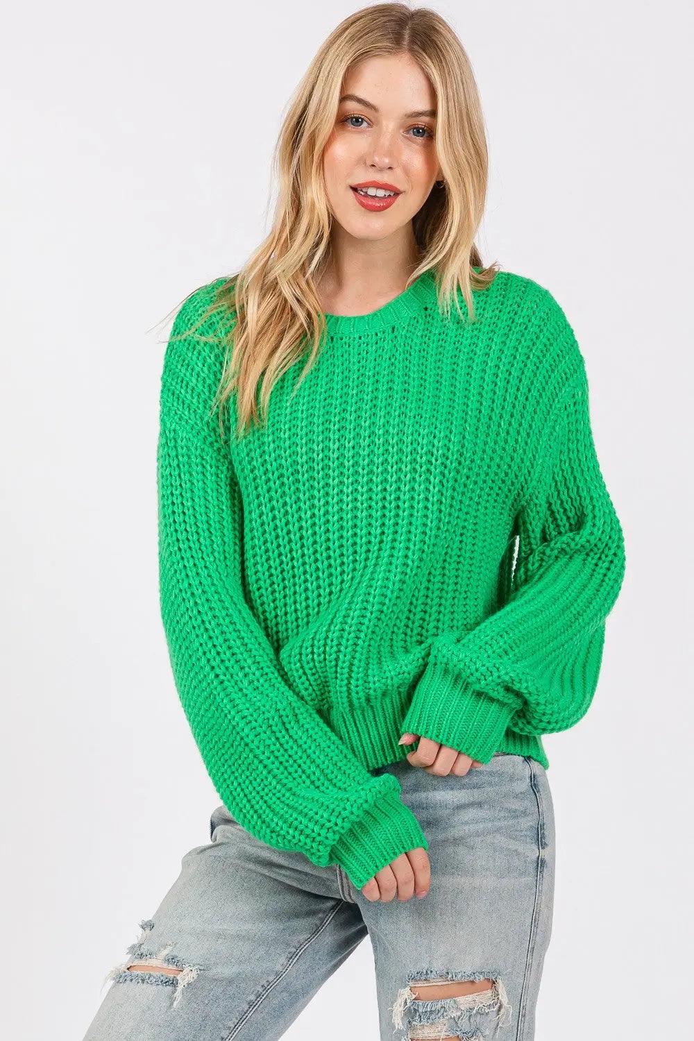 SAGE + FIG Round Neck Drop Shoulder Sweater Trendsi