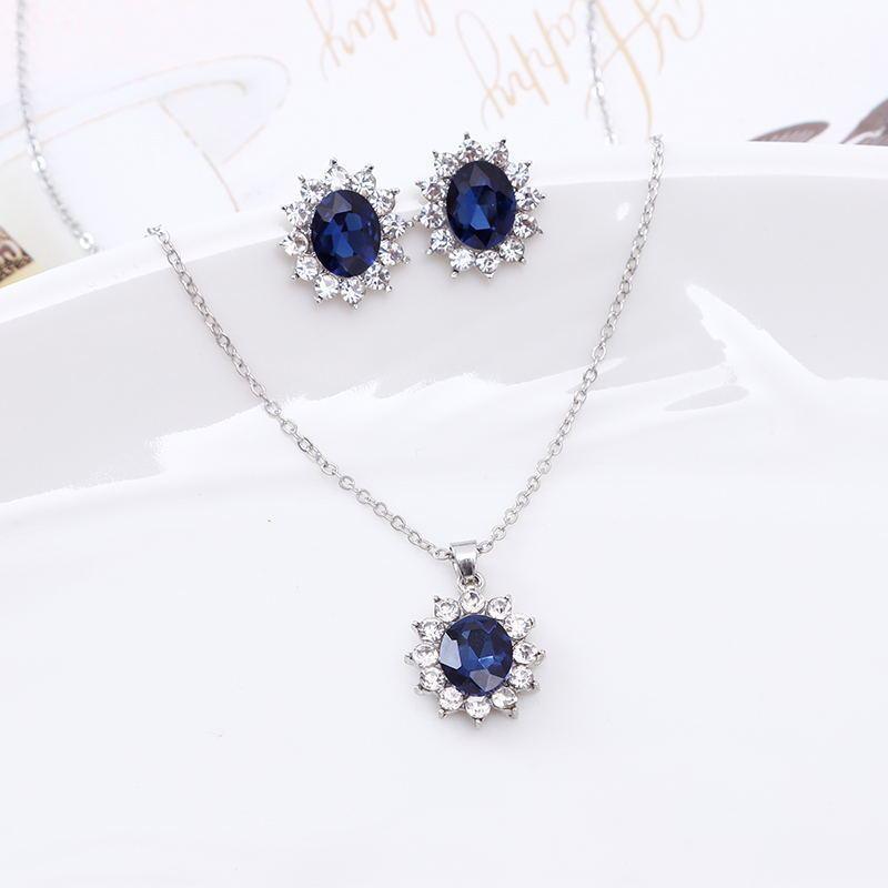 Sapphire Necklace Suit Fashion SUNFLOWER Zircon Stud Earrings - Awesome Marketplace