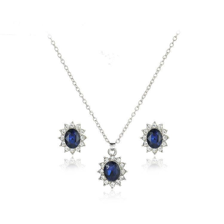 Sapphire Necklace Suit Fashion SUNFLOWER Zircon Stud Earrings - Awesome Marketplace