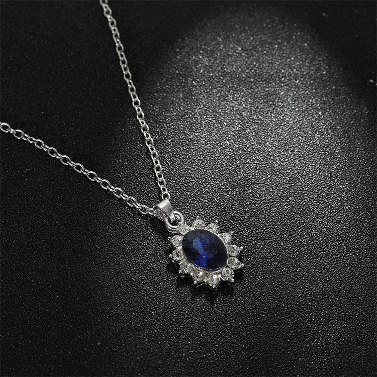 Sapphire Necklace Suit Fashion SUNFLOWER Zircon Stud Earrings - Awesome Marketplace