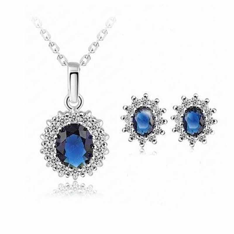 Sapphire Necklace Suit Fashion SUNFLOWER Zircon Stud Earrings - Awesome Marketplace