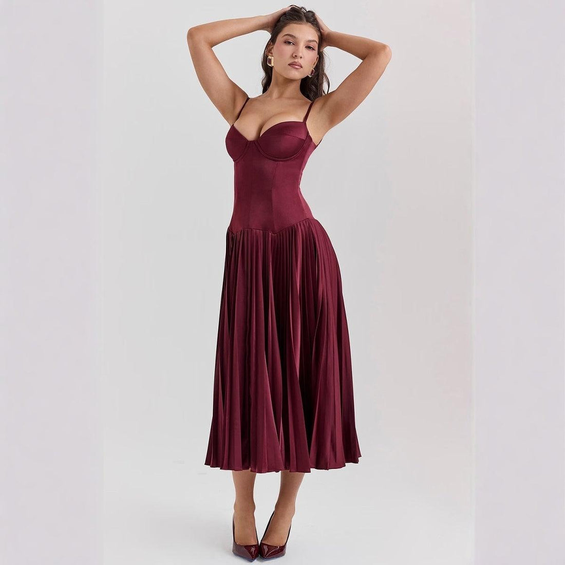 Spaghetti Straps Sleeveless Slim-fit Pleated Dress - Awesome Marketplace