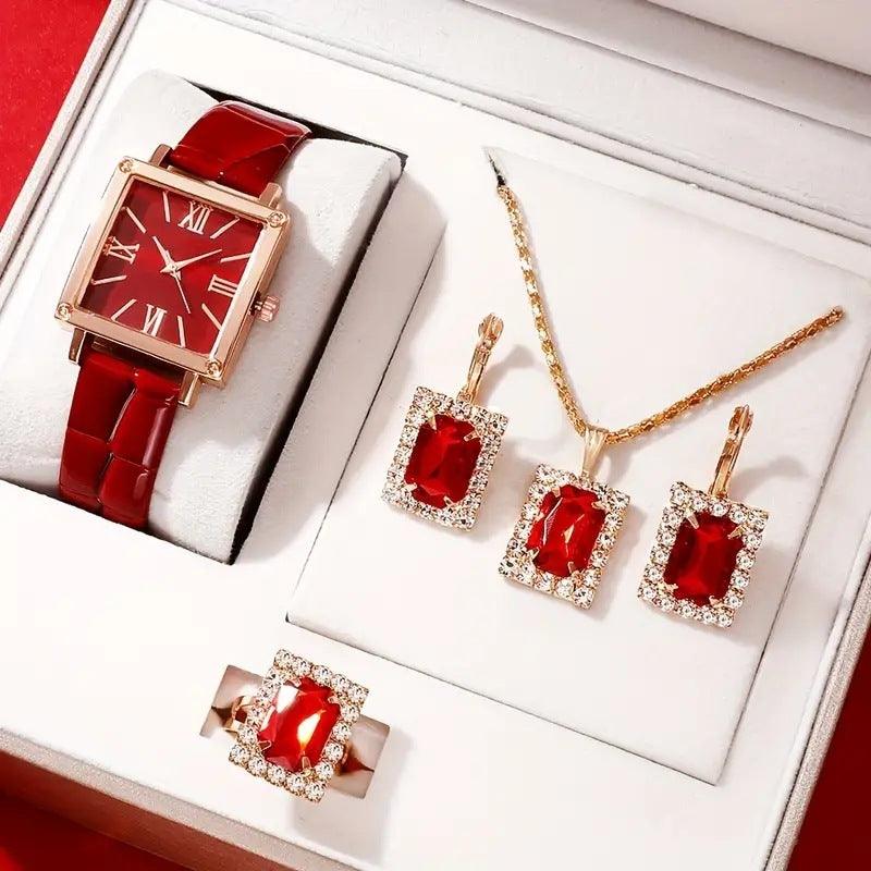 Square Belt Watch Gem Bracelet Set Timeless Luxury & Modern Elegance - Awesome Marketplace