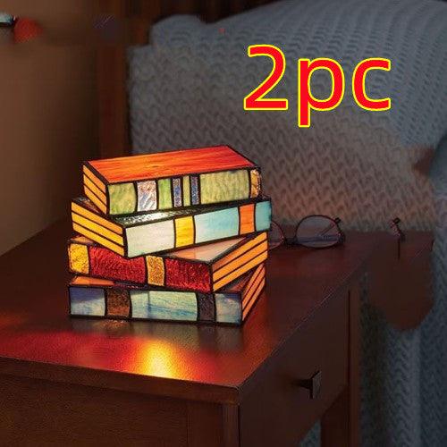 Stacked Books Lamp - Handcrafted Resin Desk Lamp with Stained Glass Light - Awesome Marketplace