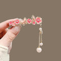 Super Fairy Cherry Blossom Pansy Pearl Tassel Hairpin Ancient Style Female Side Fringe Headdress Duckbill Clip - Awesome Marketplace