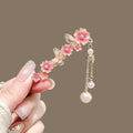 Super Fairy Cherry Blossom Pansy Pearl Tassel Hairpin Ancient Style Female Side Fringe Headdress Duckbill Clip - Awesome Marketplace