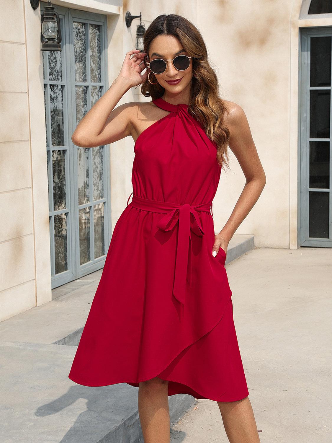 Tied Round Neck Sleeveless Dress - Awesome Marketplace