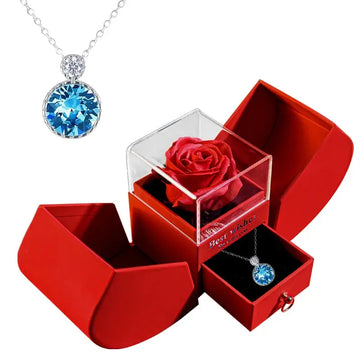 Gift for Women Eternal Rose Gift Box /w Heart Necklace I Love You To The Moon and Back Flower Jewelry Box for Valentine Wedding - Awesome Markeplace