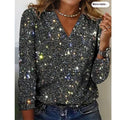 Women's Long Sleeves V-neck Christmas Shiny T-shirt - Awesome Marketplace