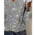 Women's Long Sleeves V-neck Christmas Shiny T-shirt - Awesome Marketplace