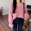 Women's Mohair V-Neck Padded Pullover Sweater Soft Stylish & Cozy Layer - Awesome Marketplace