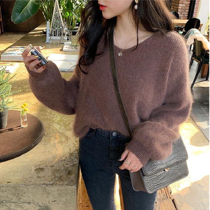 Women's Mohair V-Neck Padded Pullover Sweater Soft Stylish & Cozy Layer - Awesome Marketplace