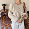 Women's Mohair V-Neck Padded Pullover Sweater Soft Stylish & Cozy Layer - Awesome Marketplace