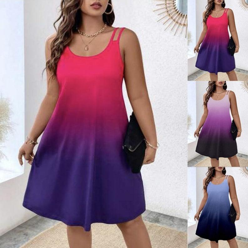 Women's Round Neck Gradient Printing Casual Camisole Dress - Awesome Marketplace