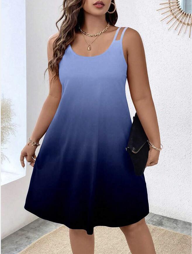 Women's Round Neck Gradient Printing Casual Camisole Dress - Awesome Marketplace