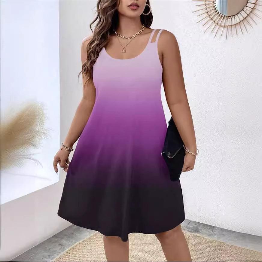 Women's Round Neck Gradient Printing Casual Camisole Dress - Awesome Marketplace