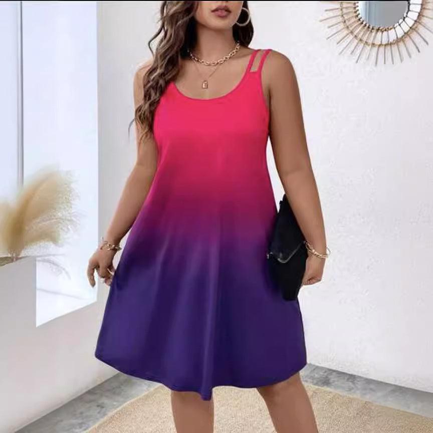 Women's Round Neck Gradient Printing Casual Camisole Dress - Awesome Marketplace