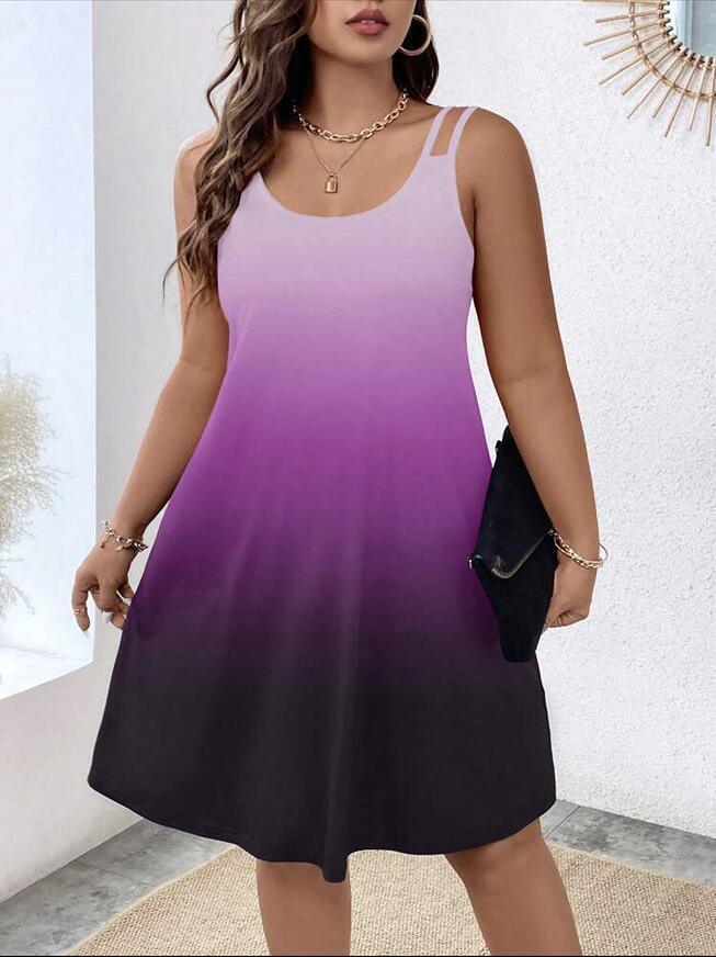 Women's Round Neck Gradient Printing Casual Camisole Dress - Awesome Marketplace