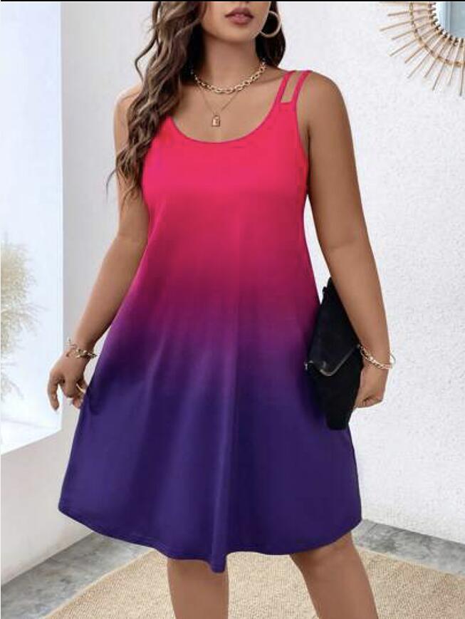 Women's Round Neck Gradient Printing Casual Camisole Dress - Awesome Marketplace