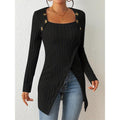 Women's Square-Neck Off-Shoulder Slit Sweater Stylish Chic & Comfortable - Awesome Marketplace