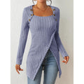 Women's Square-Neck Off-Shoulder Slit Sweater Stylish Chic & Comfortable - Awesome Marketplace