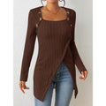 Women's Square-Neck Off-Shoulder Slit Sweater Stylish Chic & Comfortable - Awesome Marketplace