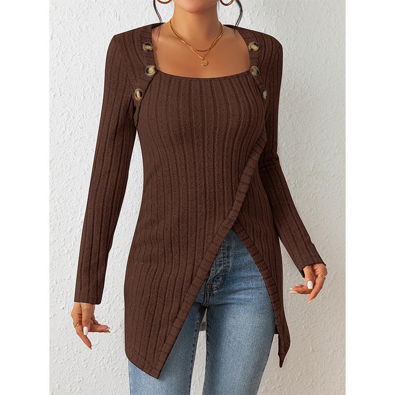 Women's Square-Neck Off-Shoulder Slit Sweater Stylish Chic & Comfortable - Awesome Marketplace