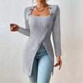 Women's Square-Neck Off-Shoulder Slit Sweater Stylish Chic & Comfortable - Awesome Marketplace