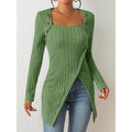 Women's Square-Neck Off-Shoulder Slit Sweater Stylish Chic & Comfortable - Awesome Marketplace