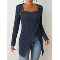 Women's Square-Neck Off-Shoulder Slit Sweater Stylish Chic & Comfortable - Awesome Marketplace