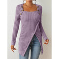 Women's Square-Neck Off-Shoulder Slit Sweater Stylish Chic & Comfortable - Awesome Marketplace