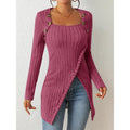 Women's Square-Neck Off-Shoulder Slit Sweater Stylish Chic & Comfortable - Awesome Marketplace