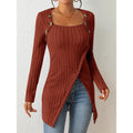 Women's Square-Neck Off-Shoulder Slit Sweater Stylish Chic & Comfortable - Awesome Marketplace