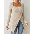 Women's Square-Neck Off-Shoulder Slit Sweater Stylish Chic & Comfortable - Awesome Marketplace